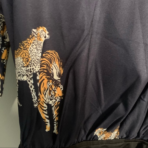 SHEIN V-Neck Tiger Print Navy Bodysuit - Picture 5 of 6